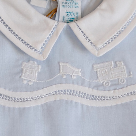 Blue Train Creeper Feltman Brothers Heirloom Romper Newborn 1st Portraits NWT - Picture 3 of 6